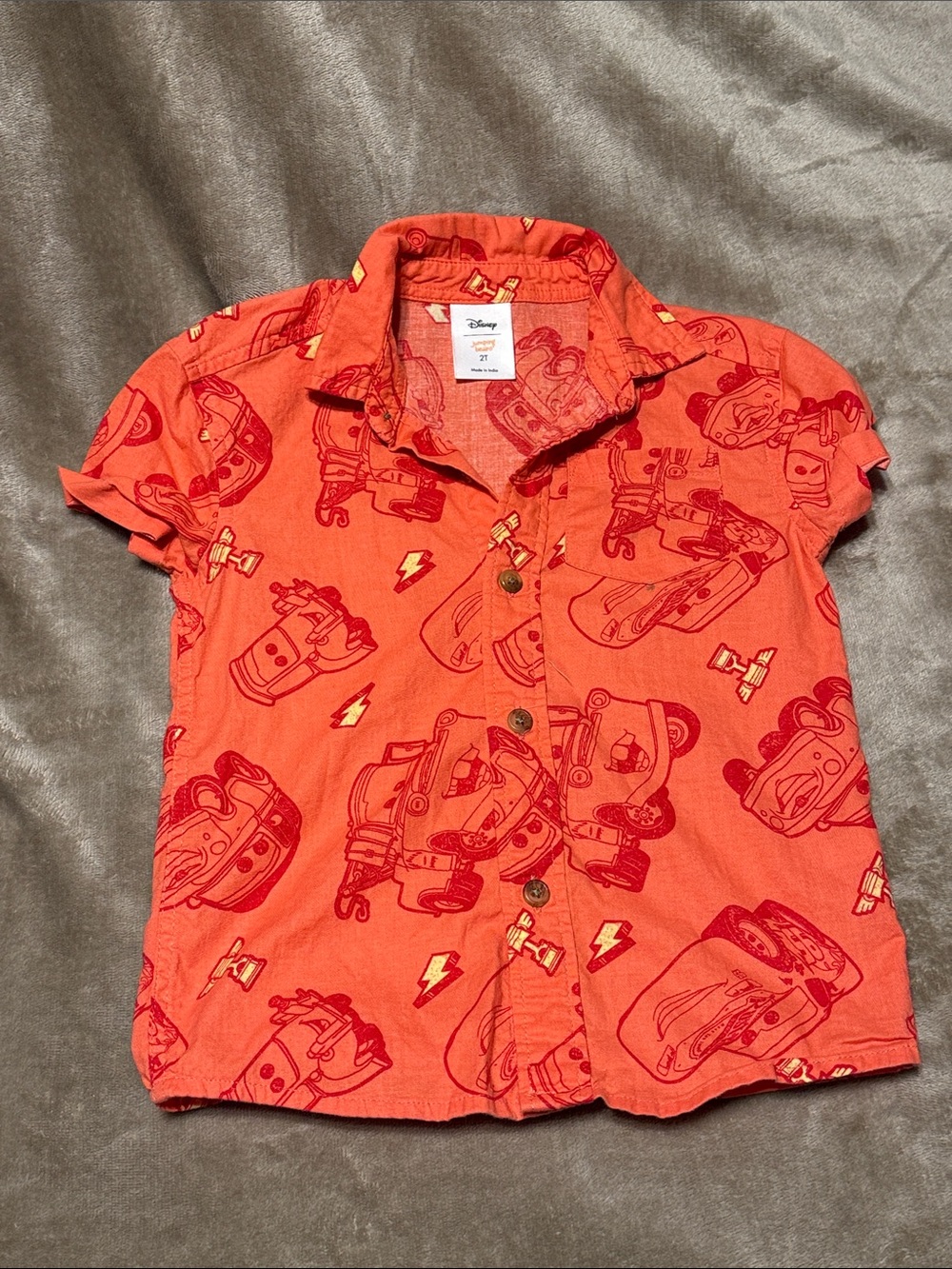Disney Red-Orange Lightning McQueen Short-Sleeve Button Shirt 2T